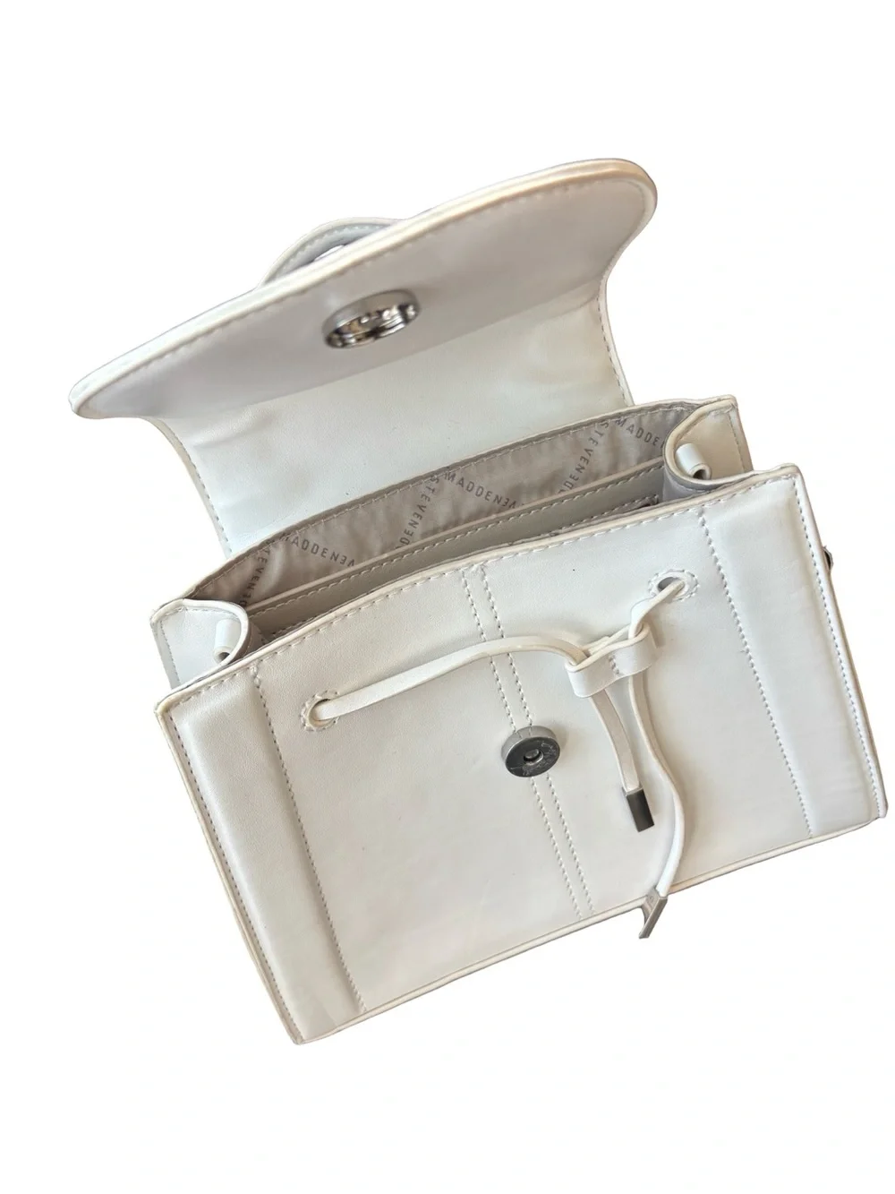 Steve Madden Cream Top-Handle Satchel with Monogram Detail